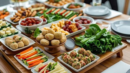 A delectable catered meal package.  Appetizers, vegetables, cheese rolls, and balls are all part of the healthy finger food range.  Delicious nibbles for lunch parties and buffets.  environmentally sa