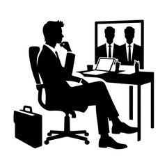 Business Video Conference Silhouette - Online Meeting Vector Icon