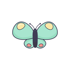 Colorful vector doodle clipart of butterflies in green color isolated on white background. Perfect for design, decoration, prints, stationery, and scrapbooking projects.
