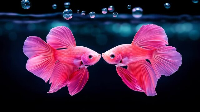 Two vibrant pink betta fish swimming gracefully underwater.
