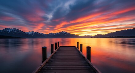 Fototapeta premium Lake Sunset Pier Scenic View
