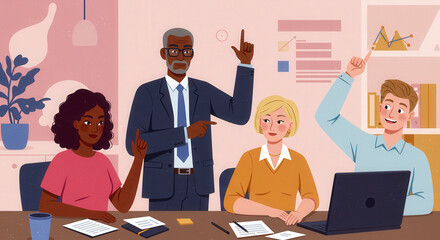 Diverse Team Brainstorming in Modern Office Setting
