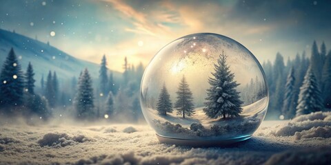Abstract Snow Globe with Silhouette of Winter Landscape - Double Exposure Photography, Winter Wonderland, Minimalist Design, Ethereal Art, Magical Atmosphere, Seasonal Serenity