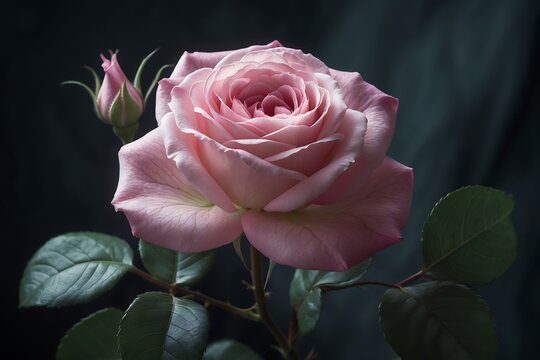 Single pink rose bloom dark background elegant flower