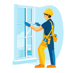 Professional Window Cleaner at Work