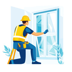 Professional Window Cleaner at Work