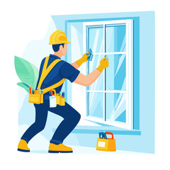 Professional Window Cleaner at Work