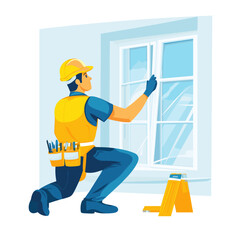 Professional Window Cleaner at Work