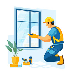 Professional Window Cleaner at Work