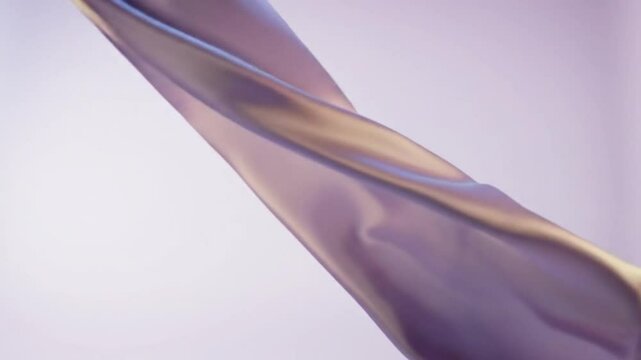 Slow motion of lavender beige silk fabric floating gracefully against pastel background