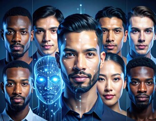 Futuristic Digital Avatars with AI Facial Technology, Generated image