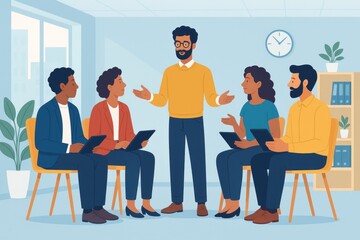 Diverse Team Meeting Collaboration Business People Group Discussion Office Teamwork Professional Modern Flat Design Illustration Digital Art Graphic Design Element style ideas vector growth concept   