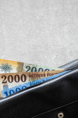 black wallet with partially visible hungarian forint banknotes