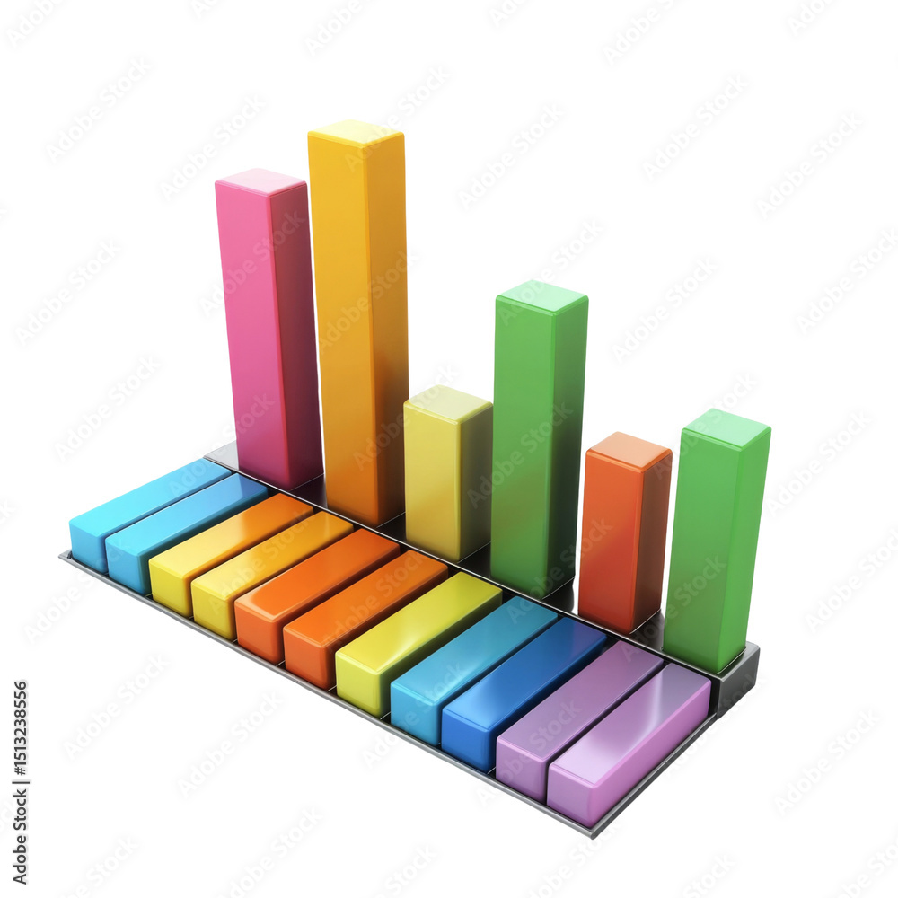 Leinwandbilder Colorful bar graph representing data analysis and statistics, showcasing vibrant bars in various heights and colors, ideal for presentations and reports