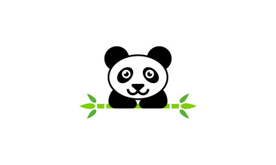 Fototapeta premium Panda with Bamboo Stick Logo Design – Cute Panda Leaning on Bamboo with Leaves for Eco, Nature, and Friendly Branding