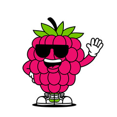 Cool Raspberry Character Mascot Waving Hello