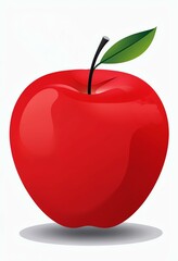 Obraz premium red apple with green leaf illustration, single leaf red apple artwork, fresh apple fruit drawing