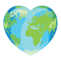 A world globe in the shape of a heart, representing a love for travel, global connection, and environmental care. Ideal for promoting sustainability and world kindness.