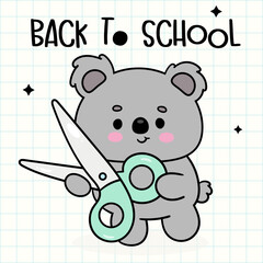 back to school cute koala bear holding scissors kawaii animal