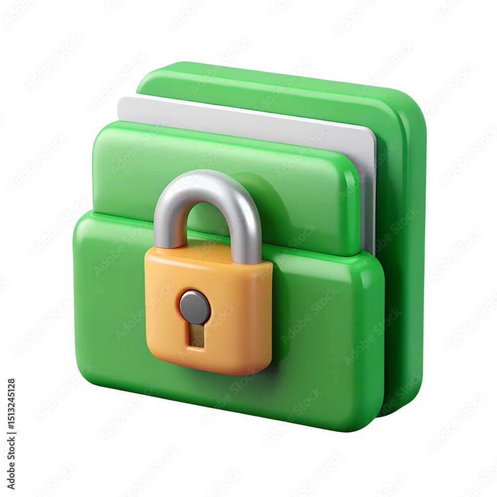 Poster 3d rendering of a file folder icon secured with a lock representing data protection and security for