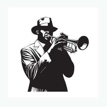 black and white trumpet player silhouette clip art preview