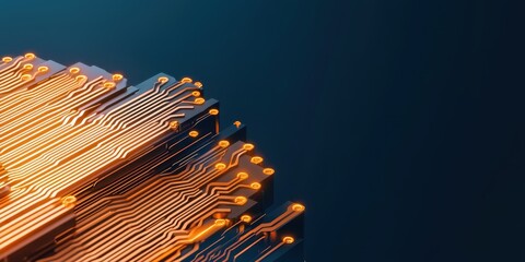 economy consumption digital concept. Abstract circuit design with vibrant lines on a dark background.