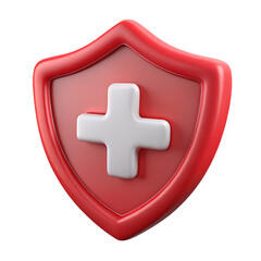 Obraz premium A 3d rendering of a red shield with a white medical cross featuring a plastic-style icon on a transparent background