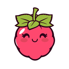 Kawaii Raspberry Character Illustration: Happy Fruit Design