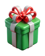 A beautifully rendered three-dimensional present box decorated with a vibrant red and white bow on a transparent background