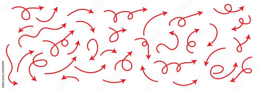Wall mural set of simple lines hand drawn black arrows in various style. set of simple of hand drawn black arro
