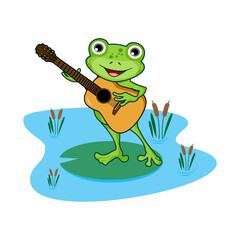 Obraz premium frog playing guitar cartoon character