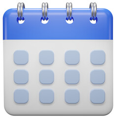 Calendar date 3d icon. Blue calendar with flipping pages and rings isolated on white background. Daily schedule planner. Calendar events plan, Reminder, work planning concept.