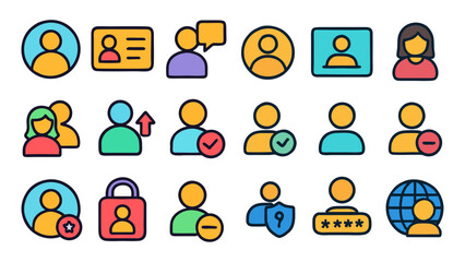 Colorful icons of people and user accounts suitable for social media, websites, presentations, and digital marketing materials. Show diversity and connectivity.