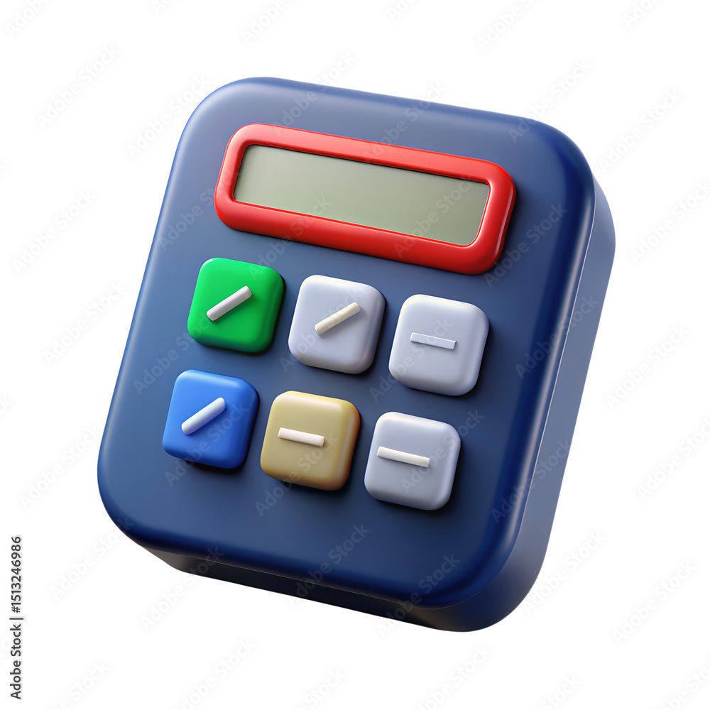 Poster A visually appealing 3d rendering of a calculator with colorful buttons and a digital display representing calculations and math