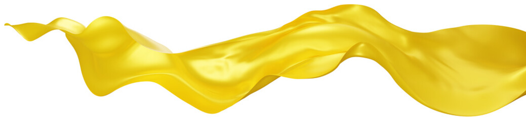 Flying yellow silk textile fabric flag background. Smooth elegant yellow Satin Isolated on white Background for grand opening ceremony. yellow curtain.