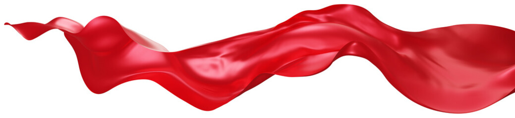 Flying red silk textile fabric flag background. Smooth elegant red Satin Isolated on white Background for grand opening ceremony. Red curtain.