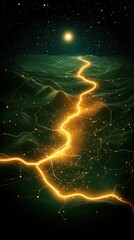 Golden Road Through Dark Mountains at Night