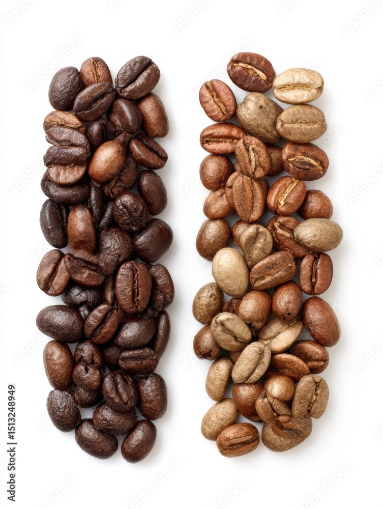 Aufkleber Caffeinated and Decaf Coffee Beans Side-By-Side Comparison Highlighting Differences in Color and Appearance
