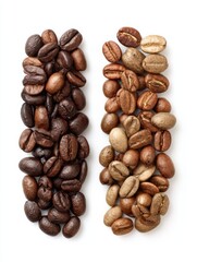 Naklejka premium Caffeinated and Decaf Coffee Beans Side-By-Side Comparison Highlighting Differences in Color and Appearance