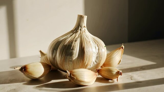 Still life with garlic bulb and cloves