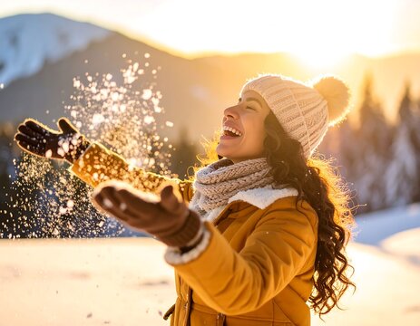 Woman enjoying snowy landscape