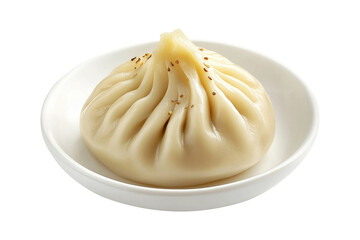 Steamed dumpling Xiao Long Bao with pleated top isolated on white transparent background, concept of Asian traditional cuisine