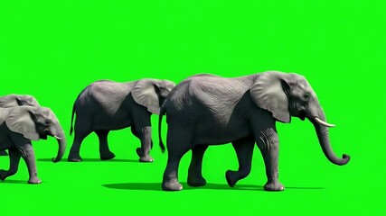Majestic Elephants Striding on Green Backdrop VFX