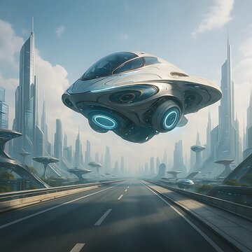 未来都市に浮かぶ次世代UFO