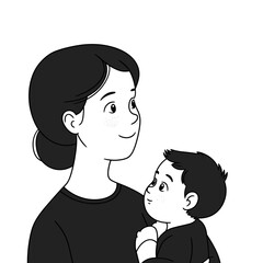 Illustration of a Loving Mother Holding Her Baby