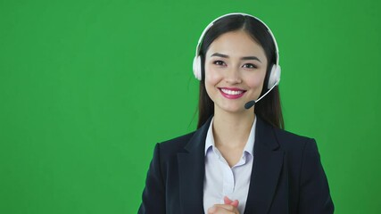 Call center Professional on Headset with green screen - Powered by Adobe