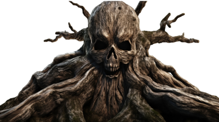 Spooky ancient Halloween tree isolated on transparent background. PNG