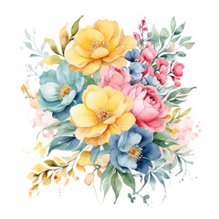Obraz premium Watercolor floral background with a beautiful spring bouquet of flowers, an elegant nature-inspired design