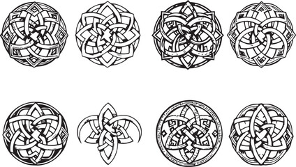 A set of Celtic elements, ornaments, symbols, icons. Hand drawn vector illustration	