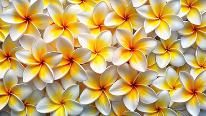 Seamless Texture of White and Yellow Frangipani Flowers - Nature's Beauty in Panoramic Photography for Home Decor and Backgrounds